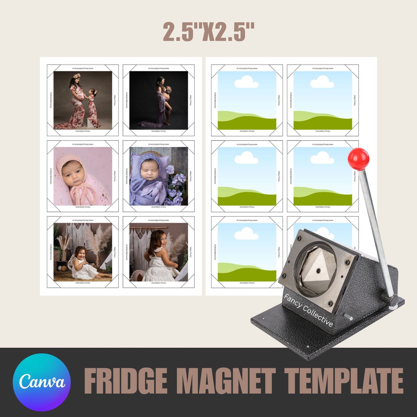 2.5"x2.5" | 63.5mmx63.5mm Square Fridge Magnet Template (Canva Design)